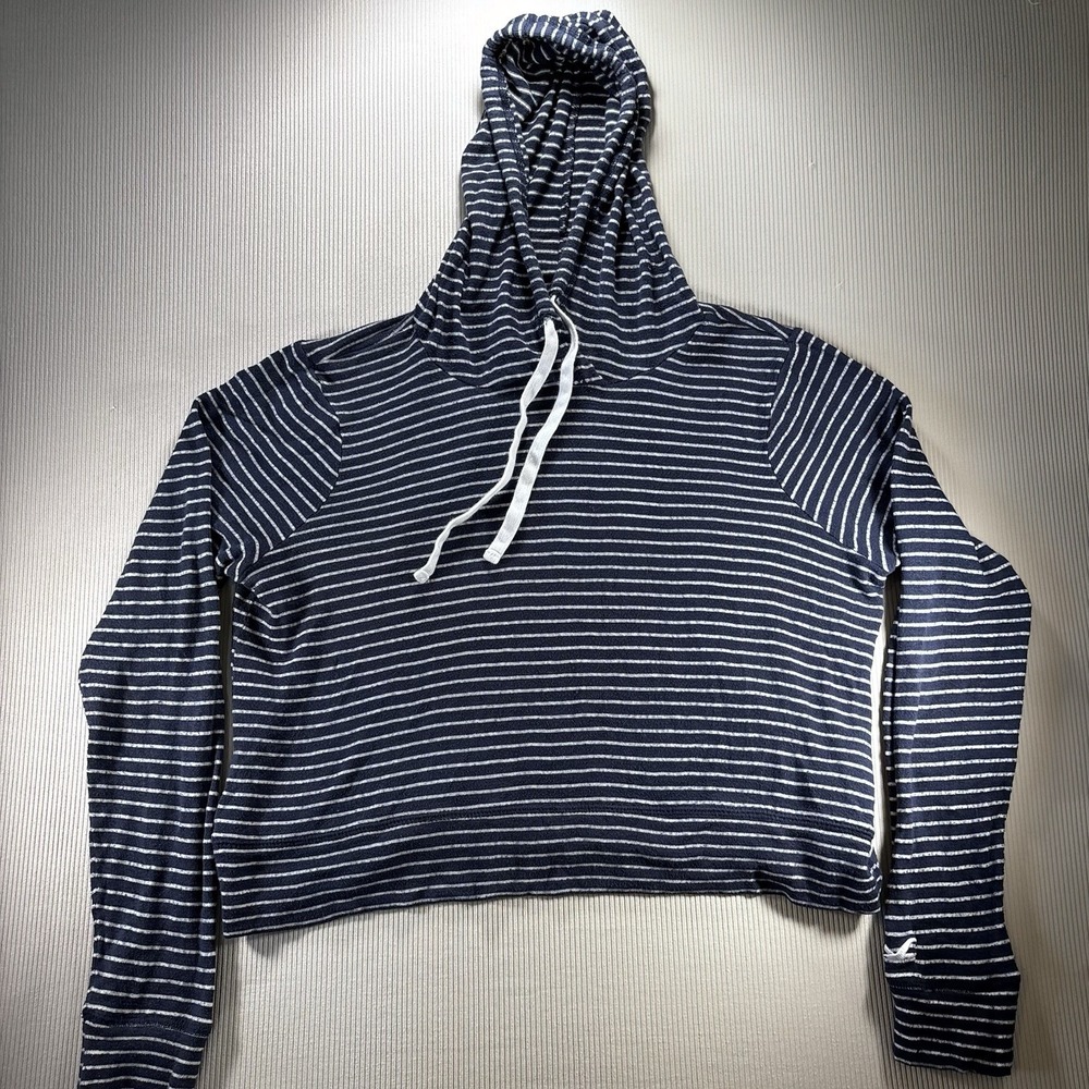 Hollister Wmn's Must Have Collection Striped Hoodie Cropped Navy/White Preppy M